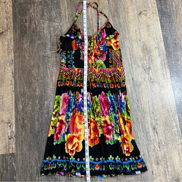 XXI Open Multi-color Floral Ruffle Boho Hawaiian Dress Size Small - Picture 10 of 11